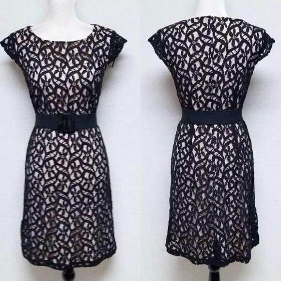 R&k Originals Black Floral Lace Overlay Cap Sleeve Shift Dress 6 - Picture 1 of 12